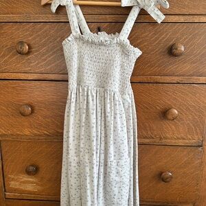 Smocked White Sundress with Blue Floral Print for Girls